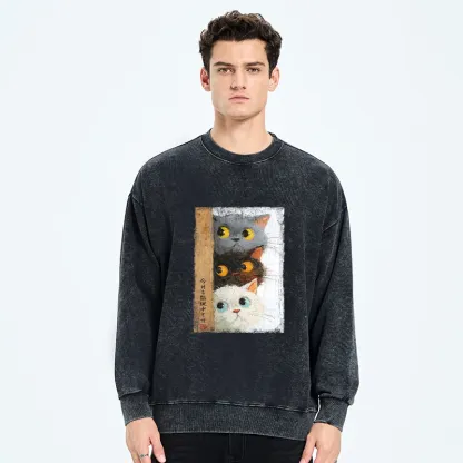 Tokyo-Tiger Three Cute Cats Watch You Washed Sweatshirt
