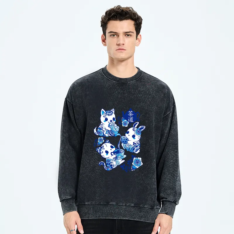 Tokyo-Tiger Blue And White Porcelain Washed Sweatshirt