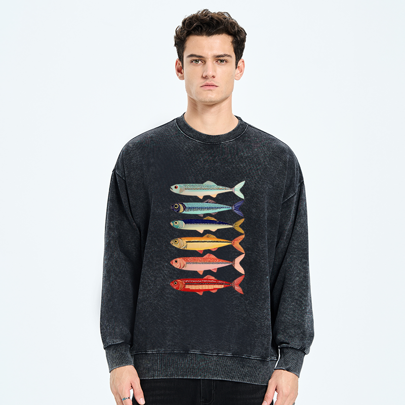 Tokyo-Tiger Colorful Fish Stack Washed Sweatshirt
