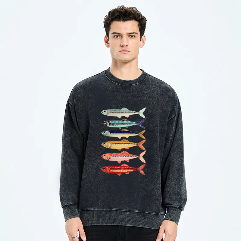 Tokyo-Tiger Colorful Fish Stack Washed Sweatshirt