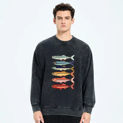 Tokyo-Tiger Colorful Fish Stack Washed Sweatshirt