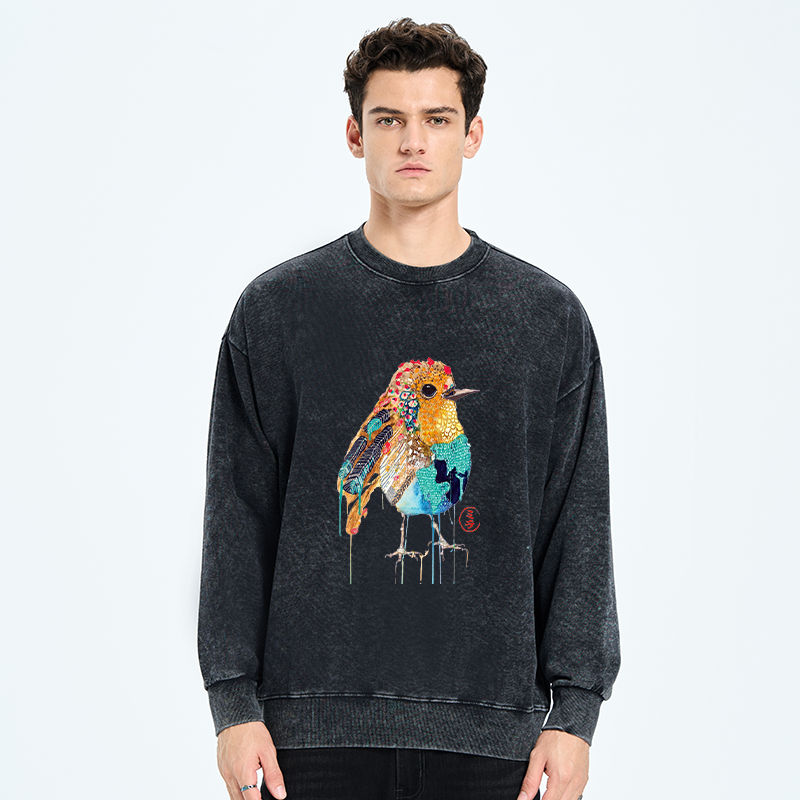 Tokyo-Tiger Sparkly Wild Bird Washed Sweatshirt