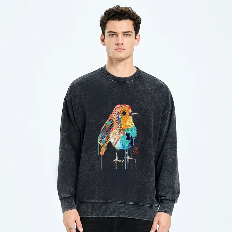 Tokyo-Tiger Sparkly Wild Bird Washed Sweatshirt