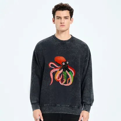 Tokyo-Tiger Colorful Octopus Art Washed Sweatshirt