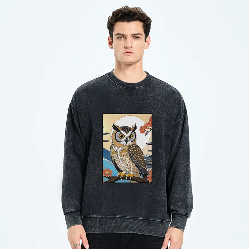 Tokyo-Tiger Owl Ukiyo-e Washed Sweatshirt