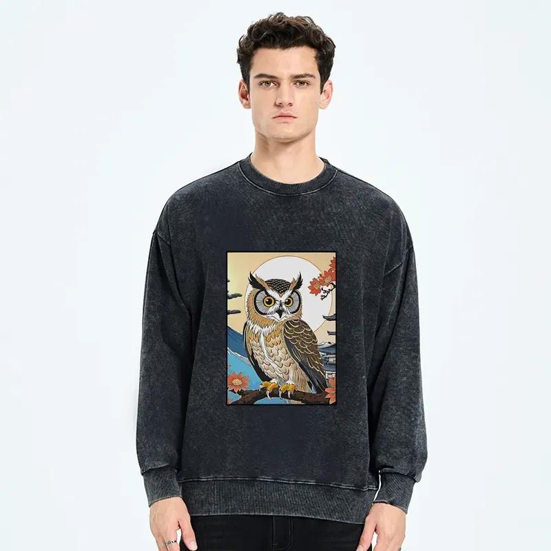 Tokyo-Tiger Owl Ukiyo-e Washed Sweatshirt