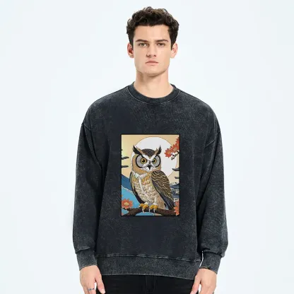 Tokyo-Tiger Owl Ukiyo-e Washed Sweatshirt