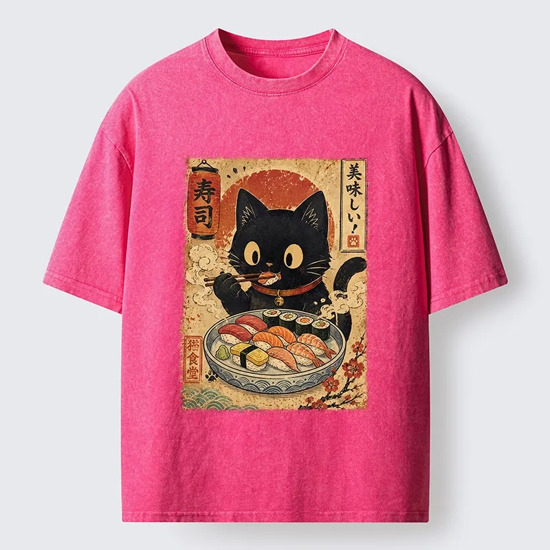 Tokyo‑Tiger Japanese Food Cat Washed T‑Shirt