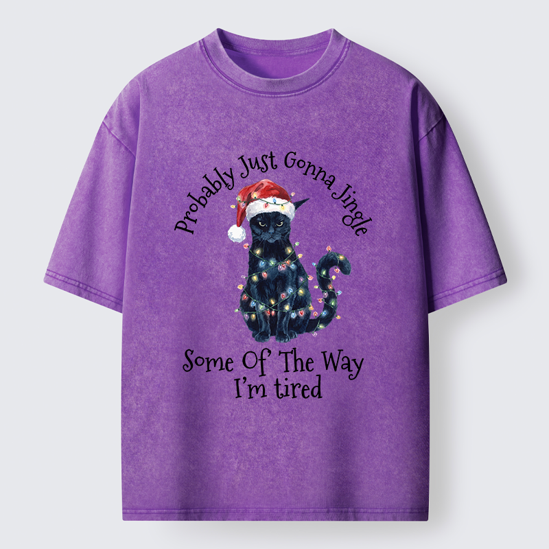 Tokyo-Tiger Tired Christmas Cat Meme Washed T-Shirt