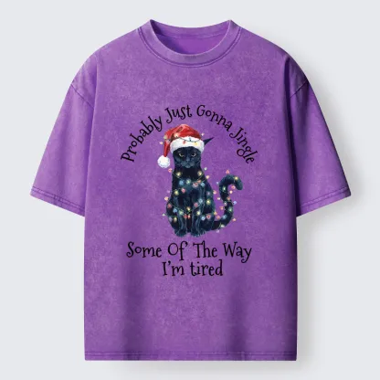 Tokyo-Tiger Tired Christmas Cat Meme Washed T-Shirt