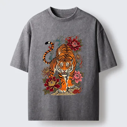 Tokyo-Tiger Floral Tiger Art Washed T-Shirt