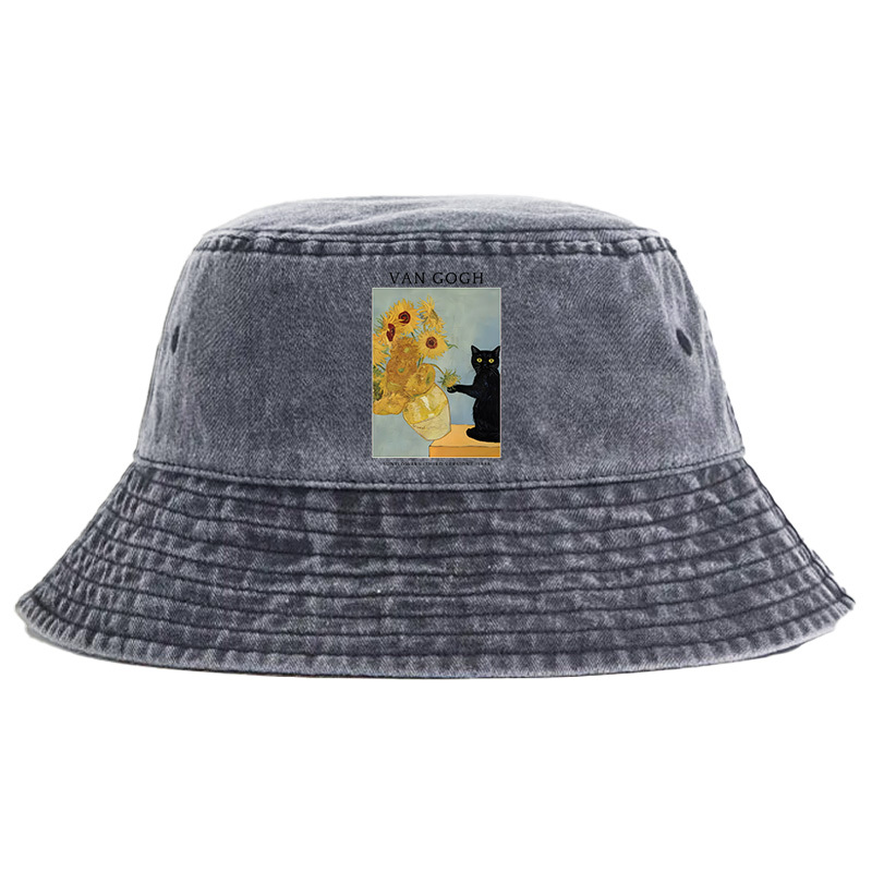 Tokyo-Tiger Black Cat With Sunflowers Washed Bucket Hat
