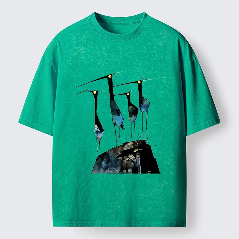 Tokyo‑Tiger Abstract Crane Art Washed T-Shirt