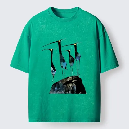 Tokyo‑Tiger Abstract Crane Art Washed T-Shirt