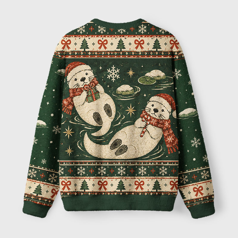 Tokyo-Tiger Joy Otter Vibes Fuzzy Christmas Ugly Sweatshirt