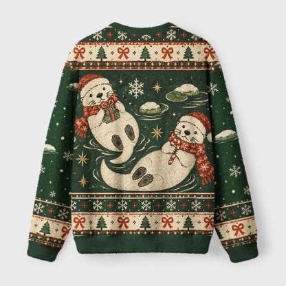 Tokyo-Tiger Joy Otter Vibes Fuzzy Christmas Ugly Sweatshirt