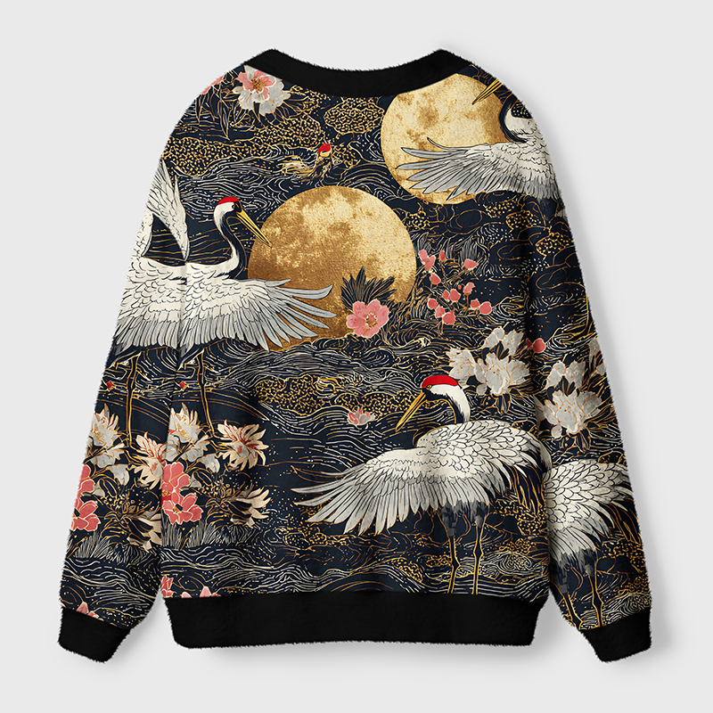 Tokyo-Tiger Traditional Crane Ugly Cardigan Sweater