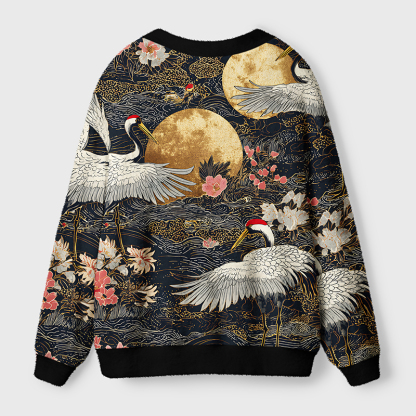 Tokyo-Tiger Traditional Crane Ugly Cardigan Sweater