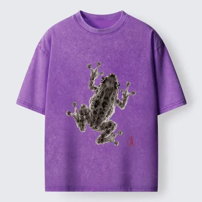 Tokyo‑Tiger Zen Frog Art Washed T‑Shirt