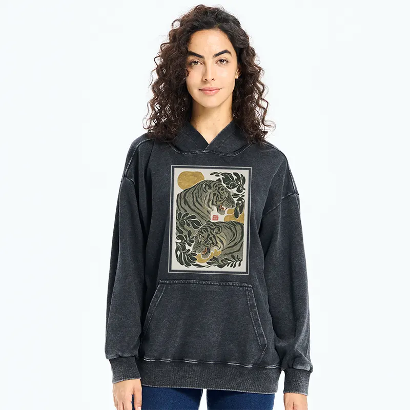 Tokyo-Tiger Woodcut Tiger Washed Hoodie
