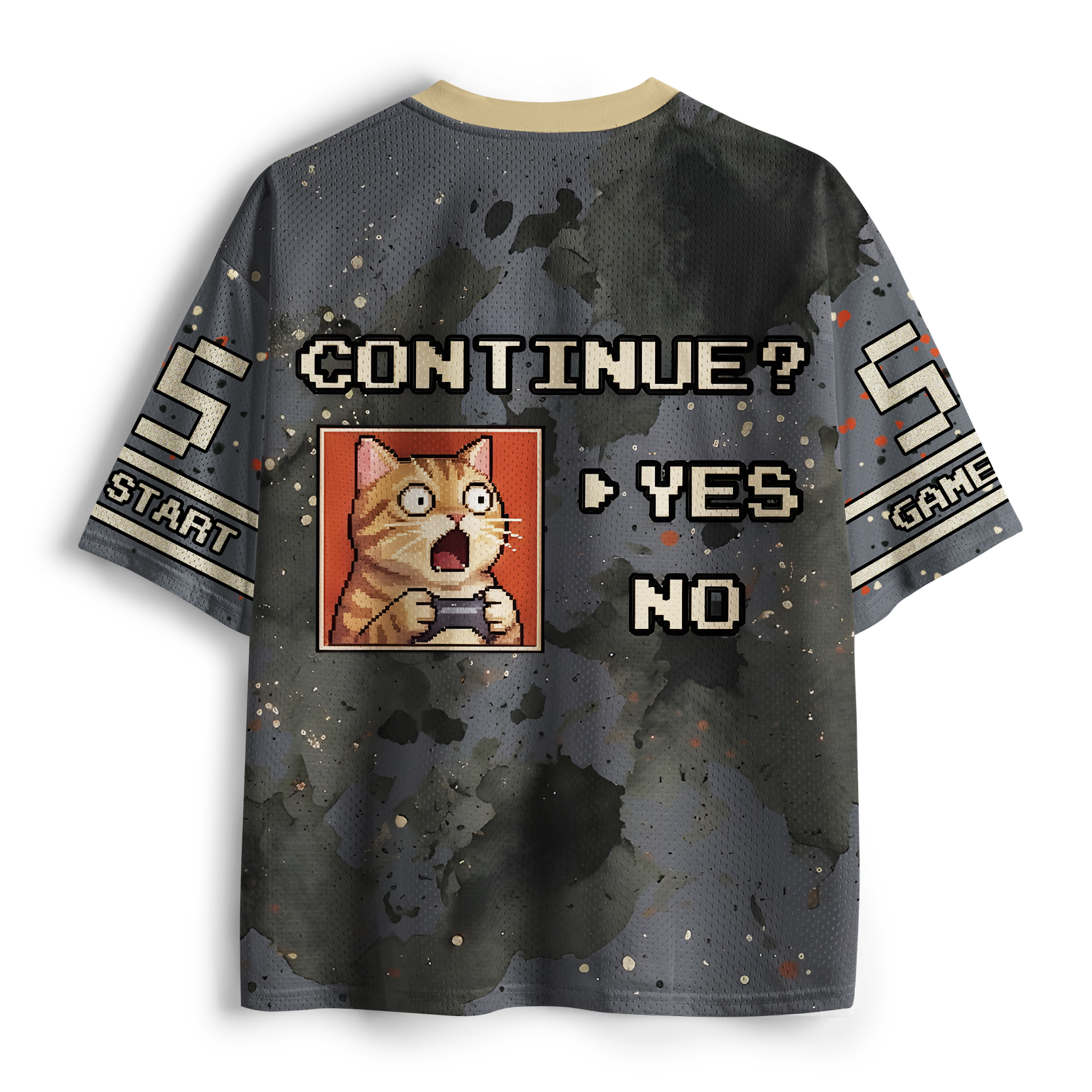 Tokyo-Tiger Retro Pixel Continue Gaming Cat Mesh Jersey