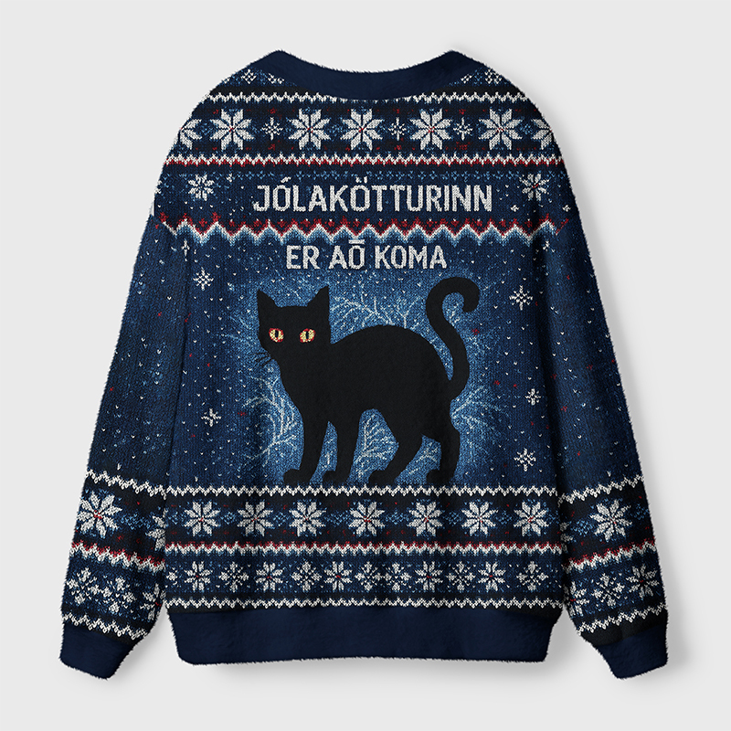 Tokyo-Tiger The Yule Cat Is Coming Ugly Cardigan Sweater