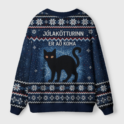 Tokyo-Tiger The Yule Cat Is Coming Ugly Cardigan Sweater