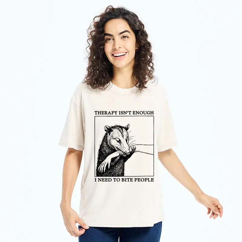 Tokyo-Tiger Funny Opossum Biting People Washed T-Shirt