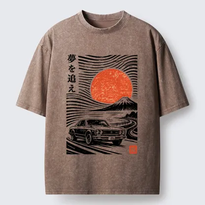 Tokyo-Tiger Ukiyo Retro Car Art Washed T-Shirt