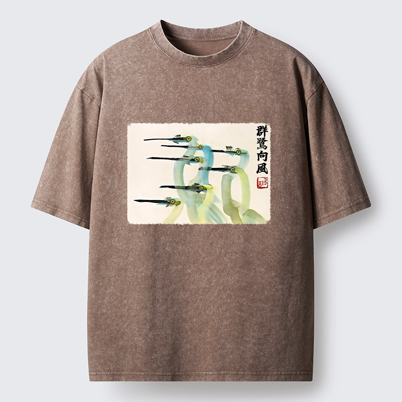 Tokyo‑Tiger Herons Wind Dance Washed T‑Shirt