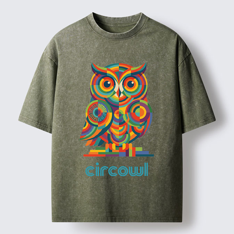 Tokyo-Tiger Colorful Circle Owl Washed T-Shirt
