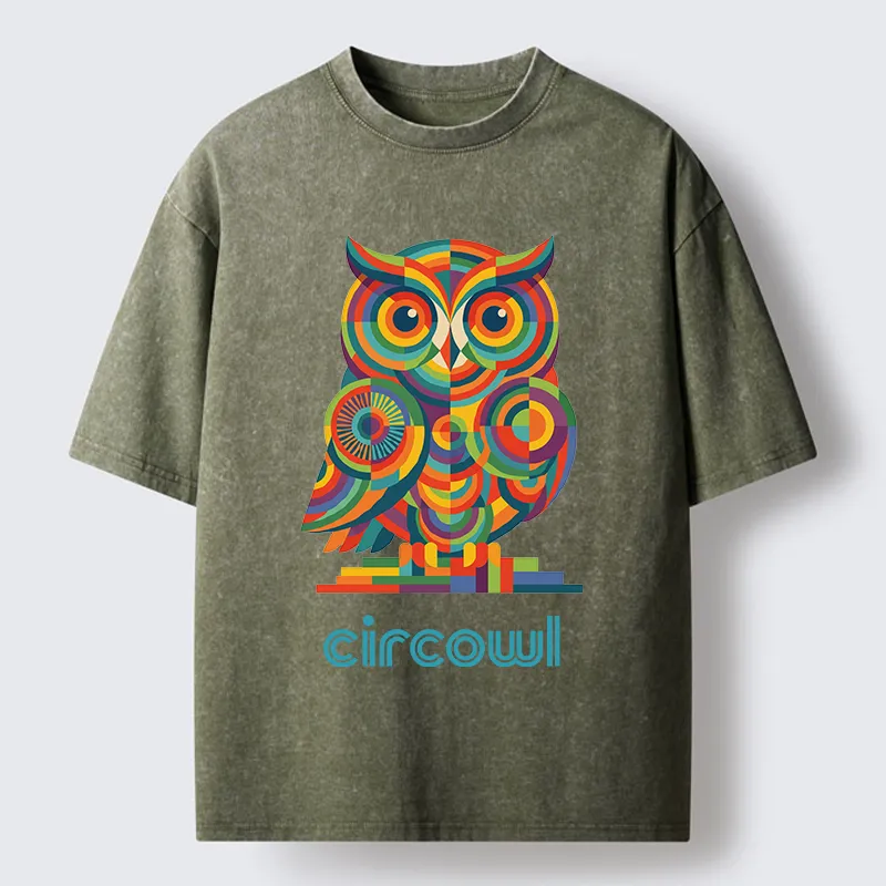 Tokyo-Tiger Colorful Circle Owl Washed T-Shirt