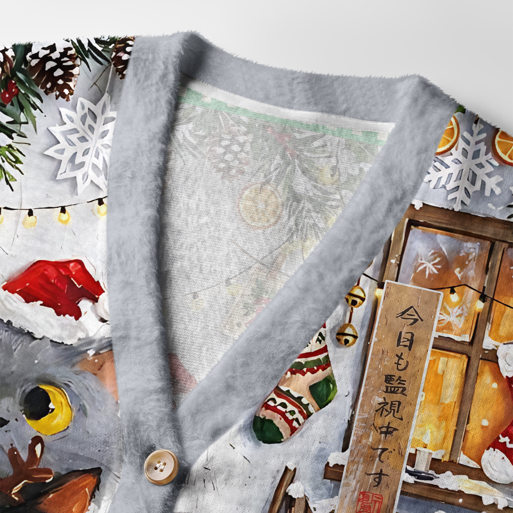 Tokyo-Tiger Three Cute Cats Watch You Ugly Cardigan Sweater
