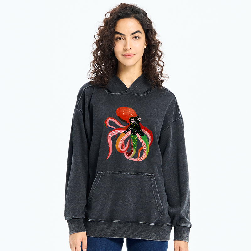 Tokyo-Tiger Colorful Octopus Art Washed Hoodie