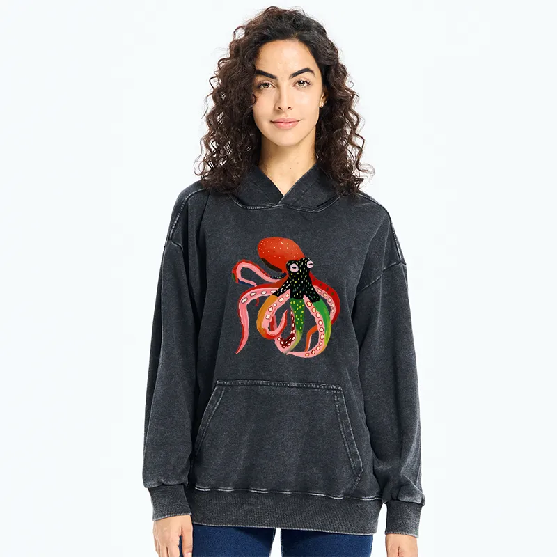 Tokyo-Tiger Colorful Octopus Art Washed Hoodie