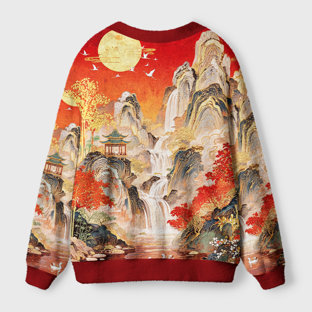 Tokyo-Tiger Gilded Autumn Peaks Ugly Cardigan Sweater