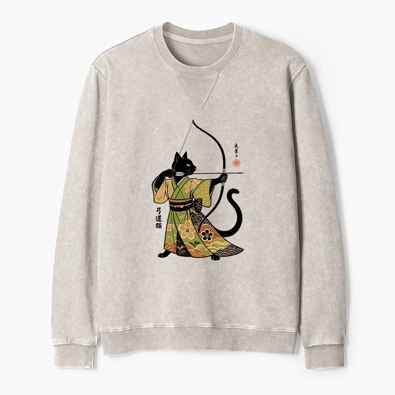Tokyo-Tiger Japan Cat Archery Washed Terry Sweatshirt