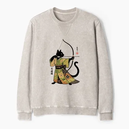 Tokyo-Tiger Japan Cat Archery Washed Terry Sweatshirt