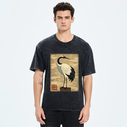 Tokyo-Tiger Elegant Japanese Crane Washed T-Shirt