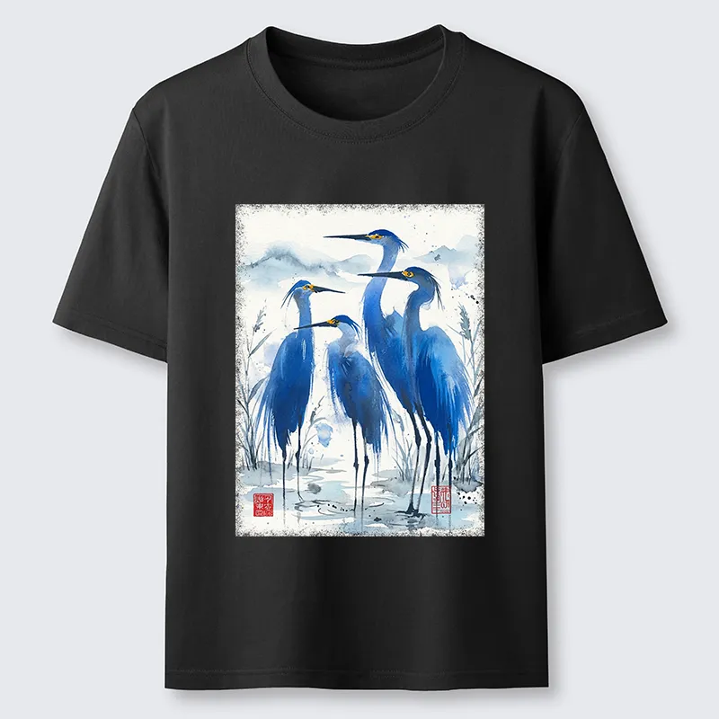 Tokyo-Tiger Blue Heron Ink Art Classic T-Shirt