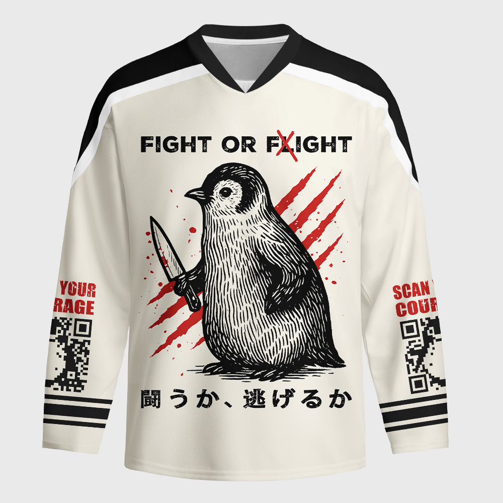 Tokyo-Tiger Woodblock Penguin:Fight Or Flight Long-Sleeve Hockey Jersey Sale