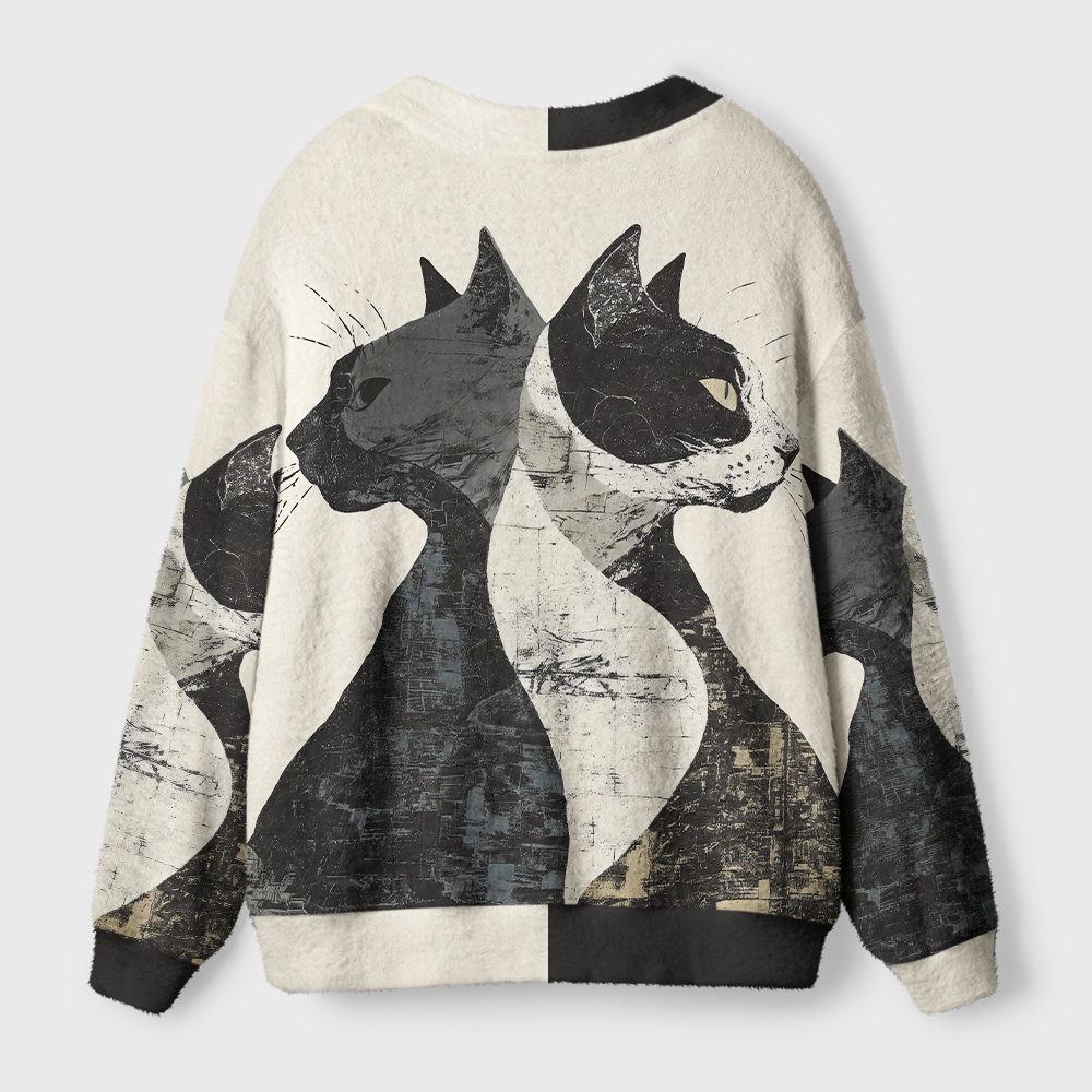 Tokyo-Tiger Silhouette Of Two Black Cats Ugly Cardigan Sweater