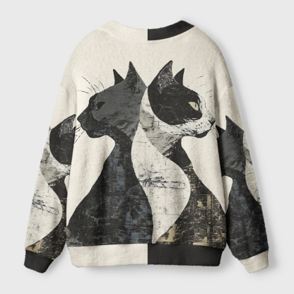 Tokyo-Tiger Silhouette Of Two Black Cats Ugly Cardigan Sweater