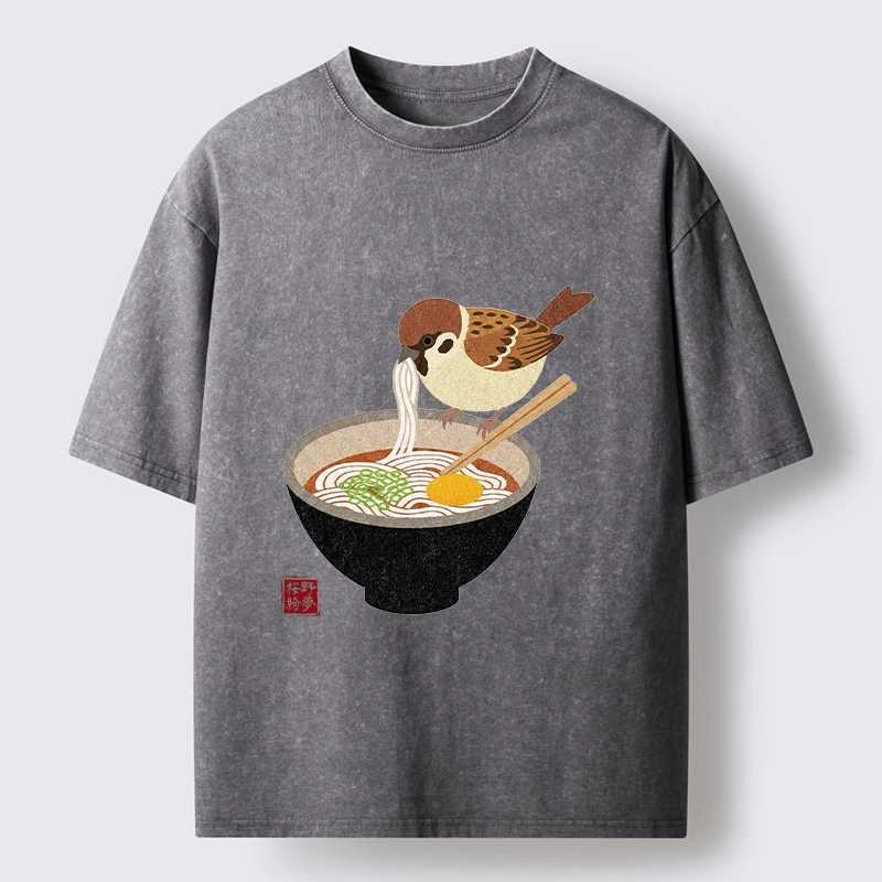 Tokyo‑Tiger Funny Bird Ramen Meme Washed T‑Shirt