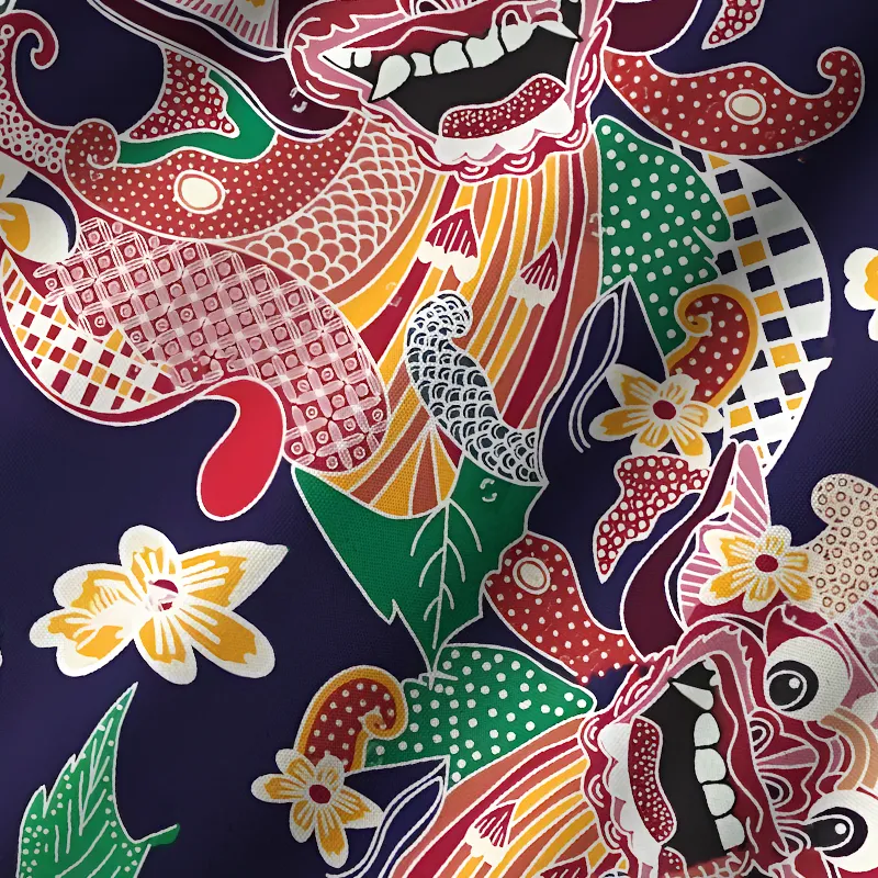 Tokyo-Tiger Japanese Demon Mask Cuban Collar Shirt