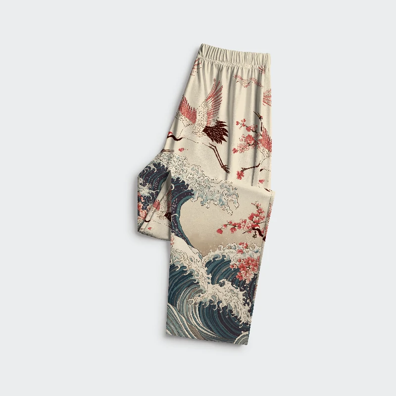 Tokyo-Tiger Cranes Dancing On The Waves Family Pajama Sets