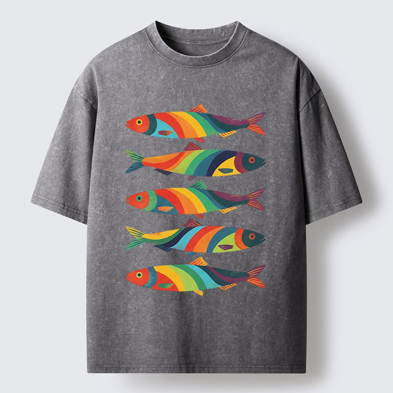 Tokyo-Tiger Bright Colorful Fish Washed T-Shirt