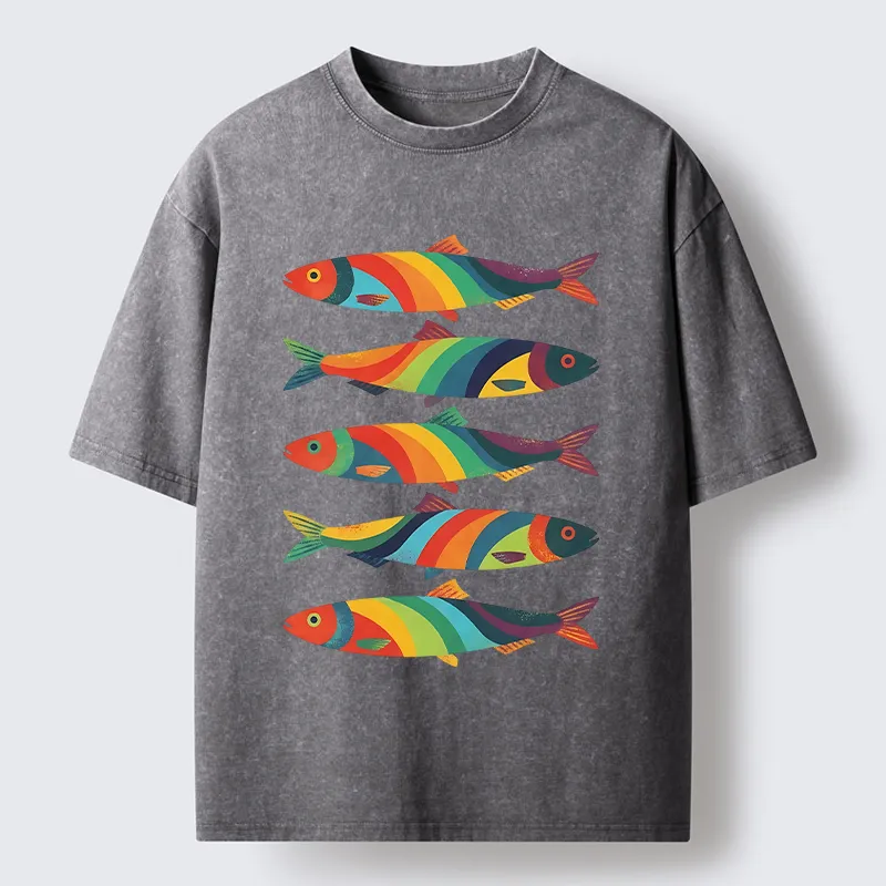 Tokyo-Tiger Bright Colorful Fish Washed T-Shirt
