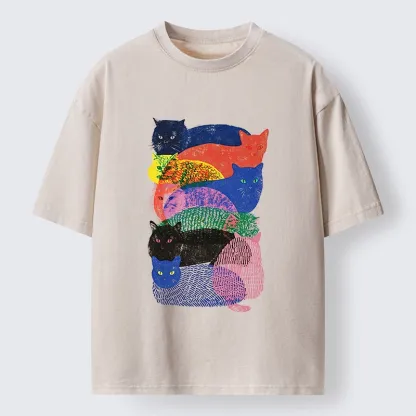 Tokyo‑Tiger Retro Cat Art Washed T‑Shirt