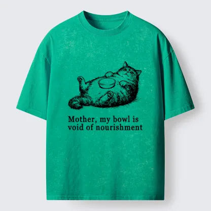 Tokyo‑Tiger Hungry Fat Cat Funny Washed T‑Shirt